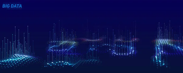 Vektör soyut 3D büyük veri görselleştirme. Fütürist bilişim estetik tasarımı. Görsel bilgi karmaşıklığı. Karmaşık veri iplikleri grafiği. Sosyal ağ veya iş analizi temsilcisiName