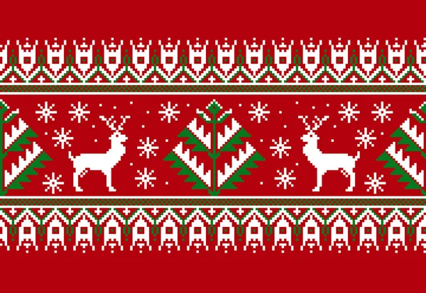 Векторная Иллюстрация Народного Бесшовного Орнамента Этнический Новогодний Красный Орнамент Соснами — стоковый вектор