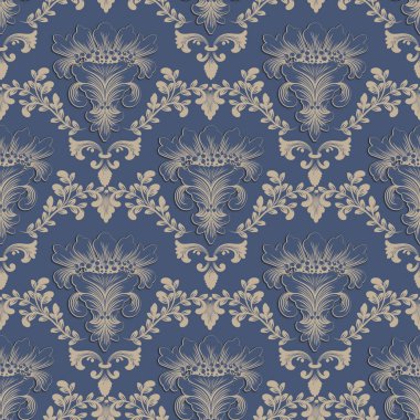Vektör damask Dikişsiz desen arka plan. Klasik lüks eski moda damask süsleme, duvar kağıtları, tekstil, sarma için Kraliyet Viktorya Dikişsiz doku. Nefis çiçek Barok şablonu