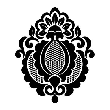 Vektör damaske elementi. İzole edilmiş, merkezi iltihaplanma. Klasik lüks, eski moda İspanyol süsü, duvar kağıtları, tekstil ve ambalaj için kraliyet Victoria dönemi kusursuz dokusu.