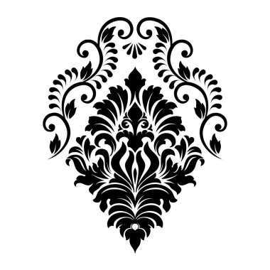 Vektör damaske elementi. İzole edilmiş, merkezi iltihaplanma. Klasik lüks, eski moda İspanyol süsü, duvar kağıtları, tekstil ve ambalaj için kraliyet Victoria dönemi kusursuz dokusu.