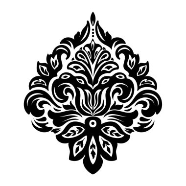 Vektör damaske elementi. İzole edilmiş, merkezi iltihaplanma. Klasik lüks, eski moda İspanyol süsü, duvar kağıtları, tekstil ve ambalaj için kraliyet Victoria dönemi kusursuz dokusu.