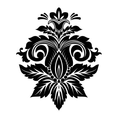 Vektör damaske elementi. İzole edilmiş, merkezi iltihaplanma. Klasik lüks, eski moda İspanyol süsü, duvar kağıtları, tekstil ve ambalaj için kraliyet Victoria dönemi kusursuz dokusu.