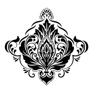 Vektör damaske elementi. İzole edilmiş, merkezi iltihaplanma. Klasik lüks, eski moda İspanyol süsü, duvar kağıtları, tekstil ve ambalaj için kraliyet Victoria dönemi kusursuz dokusu.