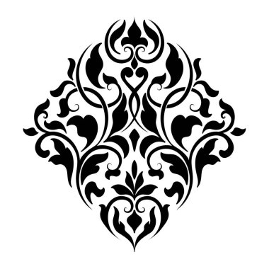 Vektör damaske elementi. İzole edilmiş, merkezi iltihaplanma. Klasik lüks, eski moda İspanyol süsü, duvar kağıtları, tekstil ve ambalaj için kraliyet Victoria dönemi kusursuz dokusu.