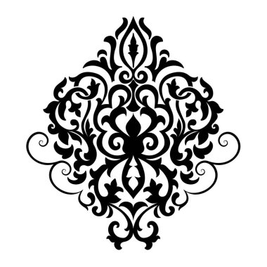 Vektör damaske elementi. İzole edilmiş, merkezi iltihaplanma. Klasik lüks, eski moda İspanyol süsü, duvar kağıtları, tekstil ve ambalaj için kraliyet Victoria dönemi kusursuz dokusu.