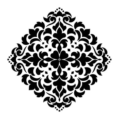 Vektör damaske elementi. İzole edilmiş, merkezi iltihaplanma. Klasik lüks, eski moda İspanyol süsü, duvar kağıtları, tekstil ve ambalaj için kraliyet Victoria dönemi kusursuz dokusu.