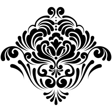 Vektör damaske elementi. İzole edilmiş, merkezi iltihaplanma. Klasik lüks, eski moda İspanyol süsü, duvar kağıtları, tekstil ve ambalaj için kraliyet Victoria dönemi kusursuz dokusu.