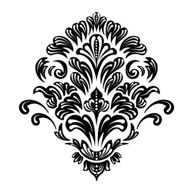 Vektör damaske elementi. İzole edilmiş, merkezi iltihaplanma. Klasik lüks, eski moda İspanyol süsü, duvar kağıtları, tekstil ve ambalaj için kraliyet Victoria dönemi kusursuz dokusu.