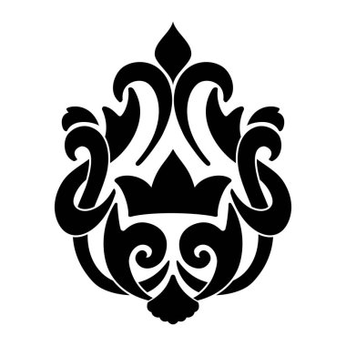 Vektör damaske elementi. İzole edilmiş, merkezi iltihaplanma. Klasik lüks, eski moda İspanyol süsü, duvar kağıtları, tekstil ve ambalaj için kraliyet Victoria dönemi kusursuz dokusu.