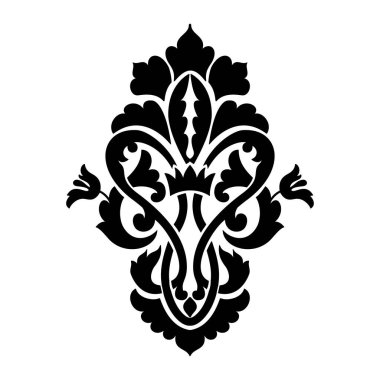 Vektör damaske elementi. İzole edilmiş, merkezi iltihaplanma. Klasik lüks, eski moda İspanyol süsü, duvar kağıtları, tekstil ve ambalaj için kraliyet Victoria dönemi kusursuz dokusu.