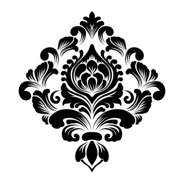 Vektör damaske elementi. İzole edilmiş, merkezi iltihaplanma. Klasik lüks, eski moda İspanyol süsü, duvar kağıtları, tekstil ve ambalaj için kraliyet Victoria dönemi kusursuz dokusu.