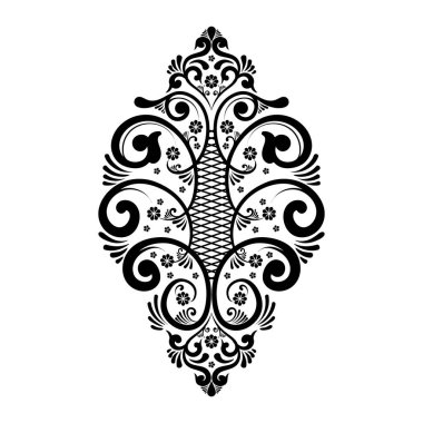 Vektör damaske elementi. İzole edilmiş, merkezi iltihaplanma. Klasik lüks, eski moda İspanyol süsü, duvar kağıtları, tekstil ve ambalaj için kraliyet Victoria dönemi kusursuz dokusu.