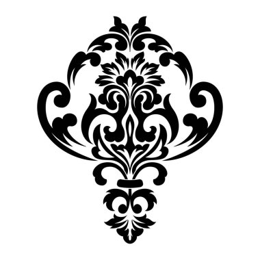 Vektör damaske elementi. İzole edilmiş, merkezi iltihaplanma. Klasik lüks, eski moda İspanyol süsü, duvar kağıtları, tekstil ve ambalaj için kraliyet Victoria dönemi kusursuz dokusu.