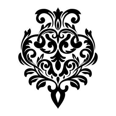 Vektör damaske elementi. İzole edilmiş, merkezi iltihaplanma. Klasik lüks, eski moda İspanyol süsü, duvar kağıtları, tekstil ve ambalaj için kraliyet Victoria dönemi kusursuz dokusu.