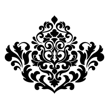 Vektör damaske elementi. İzole edilmiş, merkezi iltihaplanma. Klasik lüks, eski moda İspanyol süsü, duvar kağıtları, tekstil ve ambalaj için kraliyet Victoria dönemi kusursuz dokusu.