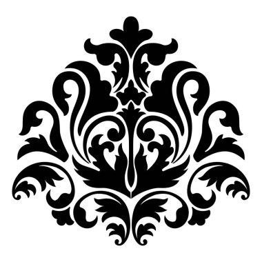 Vektör damaske elementi. İzole edilmiş, merkezi iltihaplanma. Klasik lüks, eski moda İspanyol süsü, duvar kağıtları, tekstil ve ambalaj için kraliyet Victoria dönemi kusursuz dokusu.