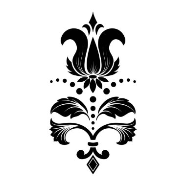 Vektör damaske elementi. İzole edilmiş, merkezi iltihaplanma. Klasik lüks, eski moda İspanyol süsü, duvar kağıtları, tekstil ve ambalaj için kraliyet Victoria dönemi kusursuz dokusu.