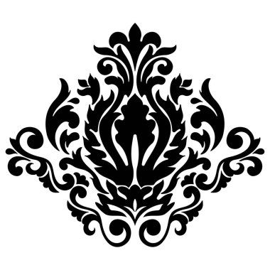 Vektör damaske elementi. İzole edilmiş, merkezi iltihaplanma. Klasik lüks, eski moda İspanyol süsü, duvar kağıtları, tekstil ve ambalaj için kraliyet Victoria dönemi kusursuz dokusu.