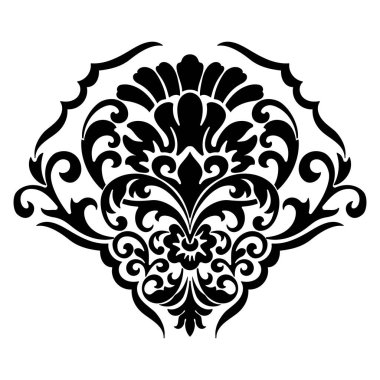 Vektör damaske elementi. İzole edilmiş, merkezi iltihaplanma. Klasik lüks, eski moda İspanyol süsü, duvar kağıtları, tekstil ve ambalaj için kraliyet Victoria dönemi kusursuz dokusu.