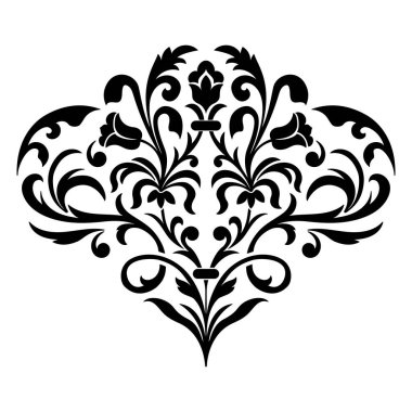 Vektör damaske elementi. İzole edilmiş, merkezi iltihaplanma. Klasik lüks, eski moda İspanyol süsü, duvar kağıtları, tekstil ve ambalaj için kraliyet Victoria dönemi kusursuz dokusu.