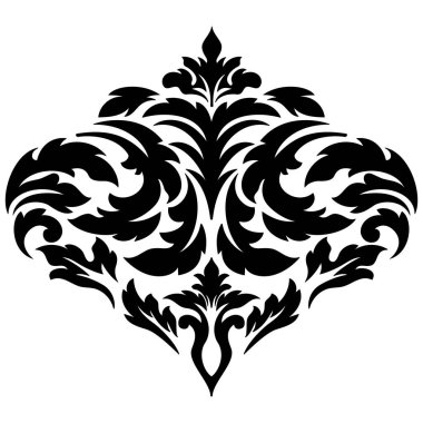 Vektör damaske elementi. İzole edilmiş, merkezi iltihaplanma. Klasik lüks, eski moda İspanyol süsü, duvar kağıtları, tekstil ve ambalaj için kraliyet Victoria dönemi kusursuz dokusu.