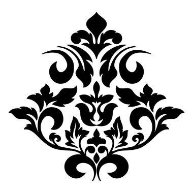 Vektör damaske elementi. İzole edilmiş, merkezi iltihaplanma. Klasik lüks, eski moda İspanyol süsü, duvar kağıtları, tekstil ve ambalaj için kraliyet Victoria dönemi kusursuz dokusu.