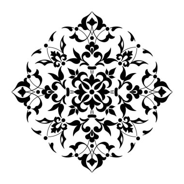 Vektör damaske elementi. İzole edilmiş, merkezi iltihaplanma. Klasik lüks, eski moda İspanyol süsü, duvar kağıtları, tekstil ve ambalaj için kraliyet Victoria dönemi kusursuz dokusu.