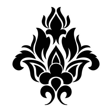 Vektör damaske elementi. İzole edilmiş, merkezi iltihaplanma. Klasik lüks, eski moda İspanyol süsü, duvar kağıtları, tekstil ve ambalaj için kraliyet Victoria dönemi kusursuz dokusu.