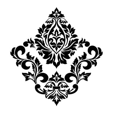 Vektör damaske elementi. İzole edilmiş, merkezi iltihaplanma. Klasik lüks, eski moda İspanyol süsü, duvar kağıtları, tekstil ve ambalaj için kraliyet Victoria dönemi kusursuz dokusu.