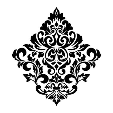 Vektör damaske elementi. İzole edilmiş, merkezi iltihaplanma. Klasik lüks, eski moda İspanyol süsü, duvar kağıtları, tekstil ve ambalaj için kraliyet Victoria dönemi kusursuz dokusu.