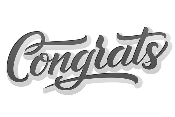 Hand drawn lettering Congrats with shadow and highlights. Vector Ink illustration. Typography poster on white background. Congratulation, celebration template for cards, invitations, prints etc