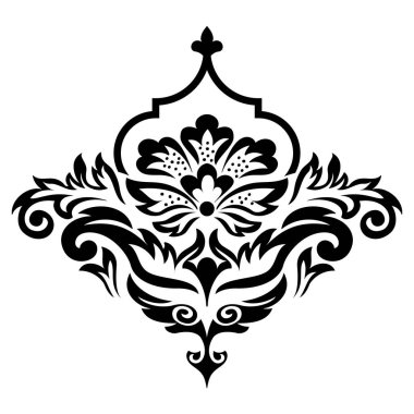 Vektör damaske elementi. İzole edilmiş, merkezi iltihaplanma. Klasik lüks, eski moda İspanyol süsü, duvar kağıtları, tekstil ve ambalaj için kraliyet Victoria dönemi kusursuz dokusu.