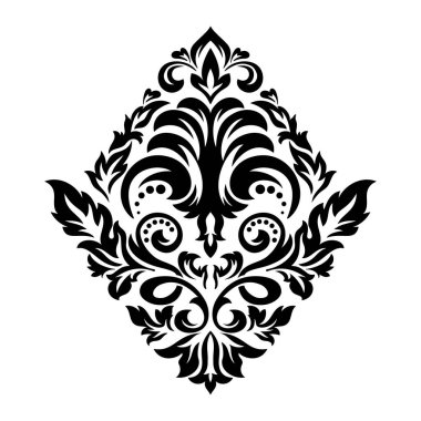 Vektör damaske elementi. İzole edilmiş, merkezi iltihaplanma. Klasik lüks, eski moda İspanyol süsü, duvar kağıtları, tekstil ve ambalaj için kraliyet Victoria dönemi kusursuz dokusu.