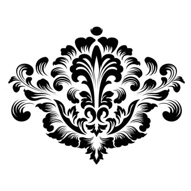 Vektör damaske elementi. İzole edilmiş, merkezi iltihaplanma. Klasik lüks, eski moda İspanyol süsü, duvar kağıtları, tekstil ve ambalaj için kraliyet Victoria dönemi kusursuz dokusu.