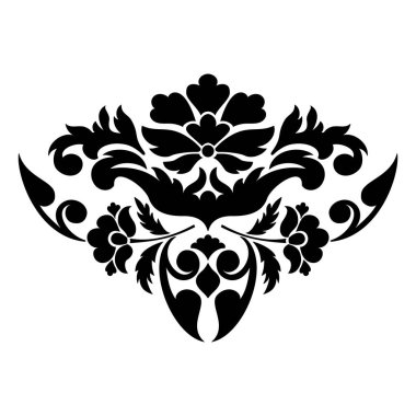 Vektör damaske elementi. İzole edilmiş, merkezi iltihaplanma. Klasik lüks, eski moda İspanyol süsü, duvar kağıtları, tekstil ve ambalaj için kraliyet Victoria dönemi kusursuz dokusu.