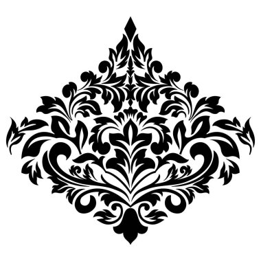 Vektör damaske elementi. İzole edilmiş, merkezi iltihaplanma. Klasik lüks, eski moda İspanyol süsü, duvar kağıtları, tekstil ve ambalaj için kraliyet Victoria dönemi kusursuz dokusu.
