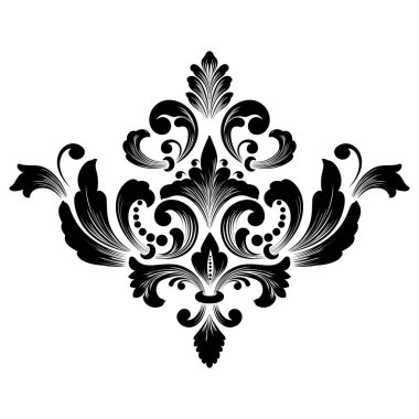 Vektör damaske elementi. İzole edilmiş, merkezi iltihaplanma. Klasik lüks, eski moda İspanyol süsü, duvar kağıtları, tekstil ve ambalaj için kraliyet Victoria dönemi kusursuz dokusu.