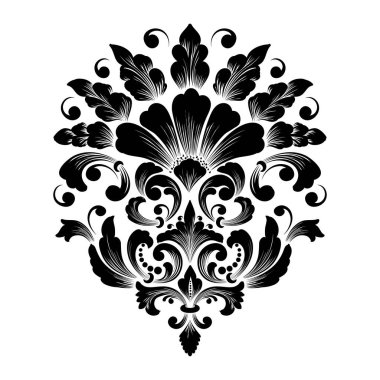 Vektör damaske elementi. İzole edilmiş, merkezi iltihaplanma. Klasik lüks, eski moda İspanyol süsü, duvar kağıtları, tekstil ve ambalaj için kraliyet Victoria dönemi kusursuz dokusu.