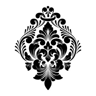 Vektör damaske elementi. İzole edilmiş, merkezi iltihaplanma. Klasik lüks, eski moda İspanyol süsü, duvar kağıtları, tekstil ve ambalaj için kraliyet Victoria dönemi kusursuz dokusu.