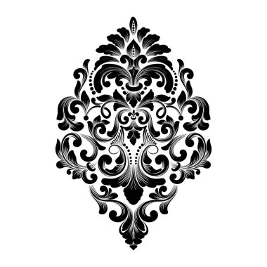 Vektör damaske elementi. İzole edilmiş, merkezi iltihaplanma. Klasik lüks, eski moda İspanyol süsü, duvar kağıtları, tekstil ve ambalaj için kraliyet Victoria dönemi kusursuz dokusu.