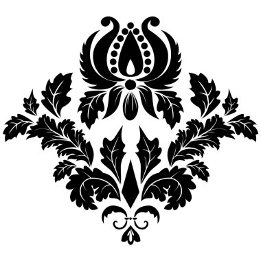 Vektör damaske elementi. İzole edilmiş, merkezi iltihaplanma. Klasik lüks, eski moda İspanyol süsü, duvar kağıtları, tekstil ve ambalaj için kraliyet Victoria dönemi kusursuz dokusu.