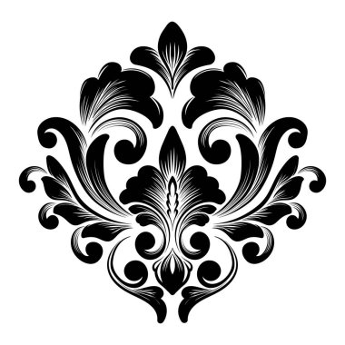 Vektör damaske elementi. İzole edilmiş, merkezi iltihaplanma. Klasik lüks, eski moda İspanyol süsü, duvar kağıtları, tekstil ve ambalaj için kraliyet Victoria dönemi kusursuz dokusu.