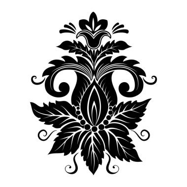 Vektör damaske elementi. İzole edilmiş, merkezi iltihaplanma. Klasik lüks, eski moda İspanyol süsü, duvar kağıtları, tekstil ve ambalaj için kraliyet Victoria dönemi kusursuz dokusu.