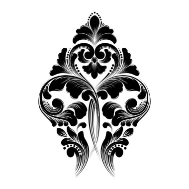 Vektör damaske elementi. İzole edilmiş, merkezi iltihaplanma. Klasik lüks, eski moda İspanyol süsü, duvar kağıtları, tekstil ve ambalaj için kraliyet Victoria dönemi kusursuz dokusu.