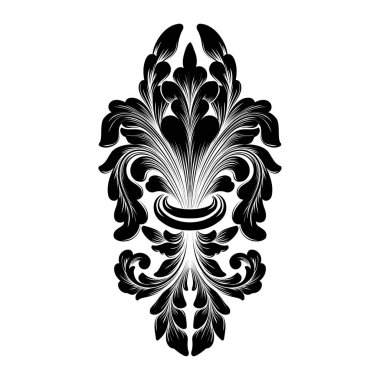 Vektör damaske elementi. İzole edilmiş, merkezi iltihaplanma. Klasik lüks, eski moda İspanyol süsü, duvar kağıtları, tekstil ve ambalaj için kraliyet Victoria dönemi kusursuz dokusu.