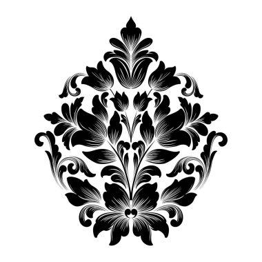 Vektör damaske elementi. İzole edilmiş, merkezi iltihaplanma. Klasik lüks, eski moda İspanyol süsü, duvar kağıtları, tekstil ve ambalaj için kraliyet Victoria dönemi kusursuz dokusu.