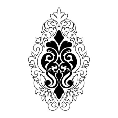 Vektör damaske elementi. İzole edilmiş, merkezi iltihaplanma. Klasik lüks, eski moda İspanyol süsü, duvar kağıtları, tekstil ve ambalaj için kraliyet Victoria dönemi kusursuz dokusu.