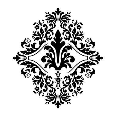 Vektör damaske elementi. İzole edilmiş, merkezi iltihaplanma. Klasik lüks, eski moda İspanyol süsü, duvar kağıtları, tekstil ve ambalaj için kraliyet Victoria dönemi kusursuz dokusu.