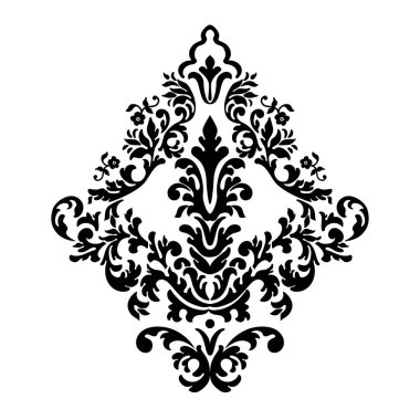 Vektör damaske elementi. İzole edilmiş, merkezi iltihaplanma. Klasik lüks, eski moda İspanyol süsü, duvar kağıtları, tekstil ve ambalaj için kraliyet Victoria dönemi kusursuz dokusu.